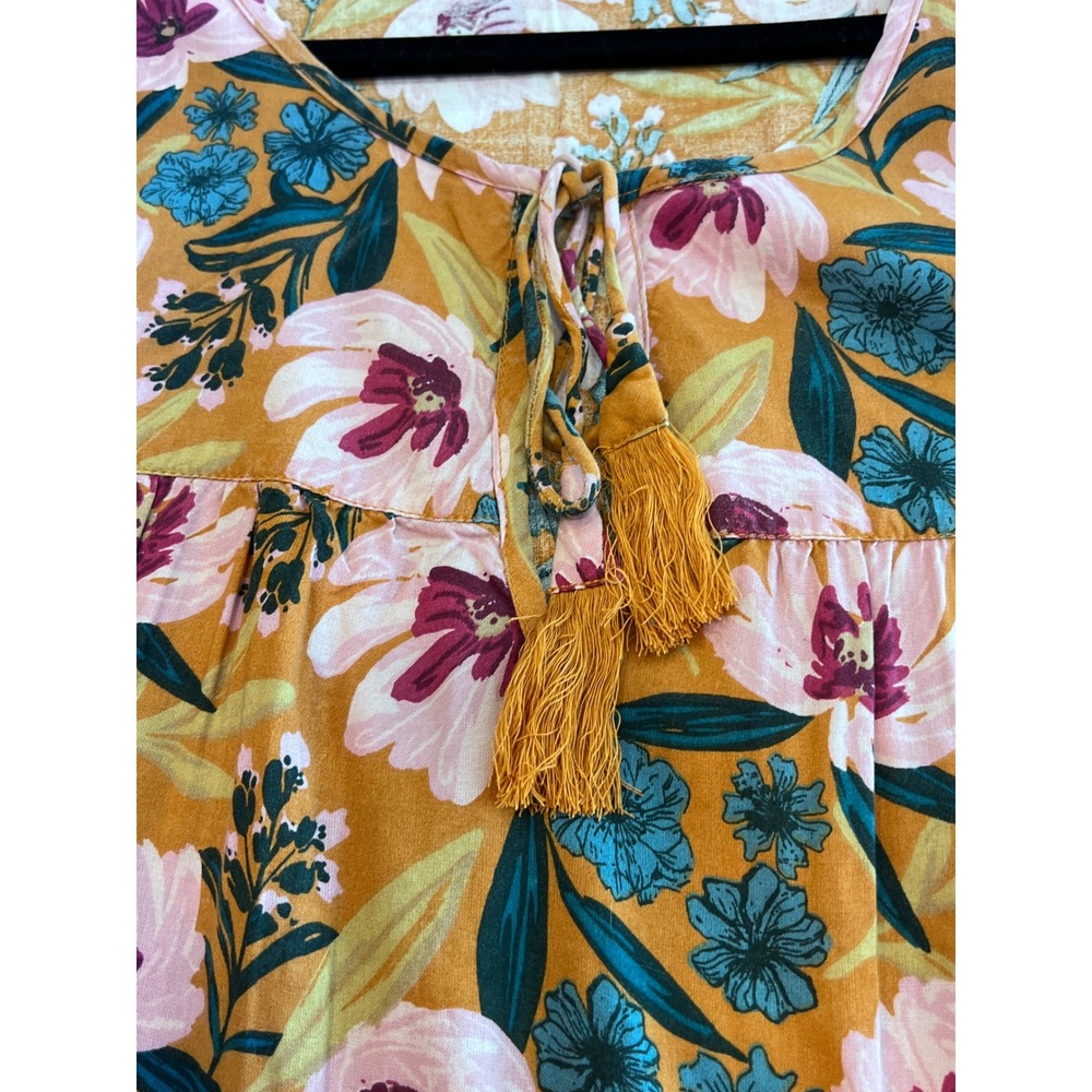Natural Life Floral Peasant‎ Tunic Top Boho Tassel Accent Rayon Size Large - Picture 7 of 9
